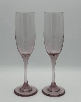 Vintage Set of 2 Libbey PREMIER PLUM PINK Champagne Flute Wine Glasses EUC  