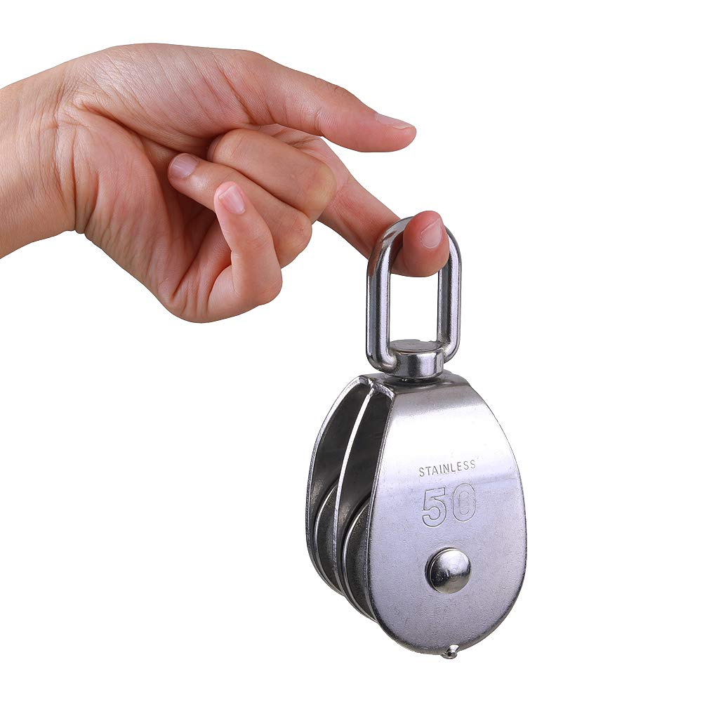 2 Pieces M50 Lifting Double Pulley Block Crane 304 Stainless Steel