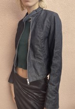 Pepe Jeans Denim Jacket With Tweed Check Lining And Buckle Collar