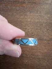 Native American Men Women Navajo Turquoise Band Ring Rodger Morgan Zuni Size 8