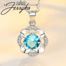 Damen Halskette Blume 925 Sterling Silber Kette Zirkon Anhänger Frauen Schmuck