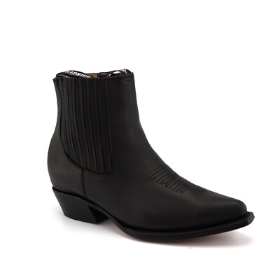 GRINDERS Austin Schwarz Herren Knöchel Reißverschluss Blockabsatz Klassisch Western Leder Stiefel