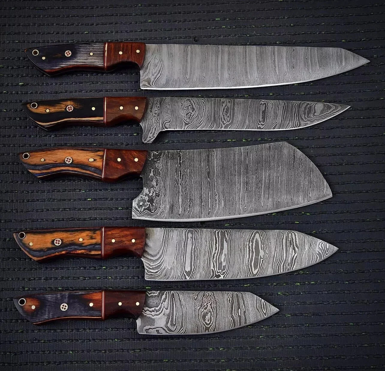 New Design Look Hand Made Damascus STEEL CHEF KNIFE Set Kitchen Knives 5 pcs