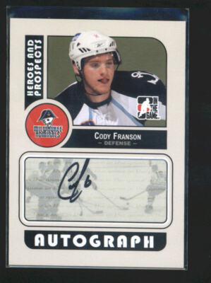 CODY FRANSON 2008/09 08/09 ITG HEROES AND PROSPECTS AUTOGRAPH AUTO AD2625