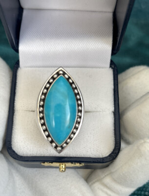 Signierter SX Sterlingsilber Sally C großes Gesicht Türkis Ring Größe 9