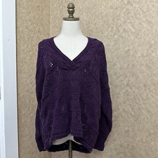 VTG 90s Chunky knit Crochet Dark Purple Sweater