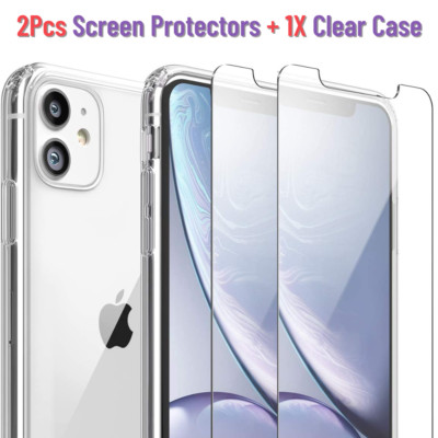 Clear Case Cover With Screen Protector For iPhone 12 11 Pro Max XR Xs X 8 7 Plus