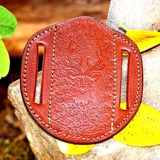 HANDMADE ENGRAVED GENUINE LEATHER SHEATH FOR 4" FOLDING BLADE KNIFE EDC 2766
