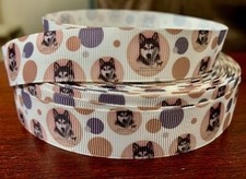 Collage of Siberian Huskies on 7/8" White Grosgrain Pet Ribbon - 3 Yards