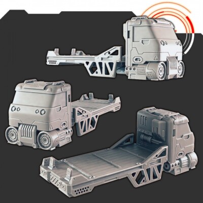 Sci-Fi Hover Cargo Truck 28mm Tabletop Terrain Miniature Set, Fiction, Space