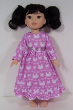 Lavender Bunny Nightgown Doll Clothes For Wellie Wisher Wishers 14" Debs 