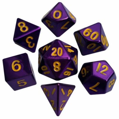 Dungeons & Dragons Fantasy 16mm 7 Piece Metallic Dice Set Purple w/Gold Numbers
