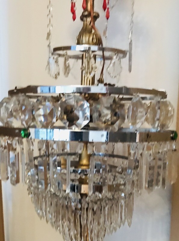 Antique 19th Century Crystal & Gilded Wood Chandelier Austria Viena