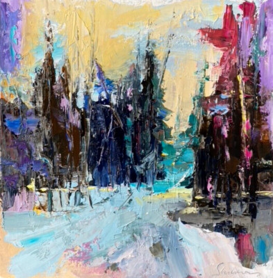 Original Oil Painting Tree Morden Artwork Landscape Winter Textured Snow Sign