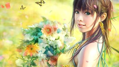 Anime realistic dress green eyes looking at viewer Playmat Gaming Mat