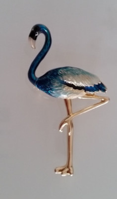 Brosche Anstecknadel 5,5 cm Flamingo goldfarben blau Glitzer B 117