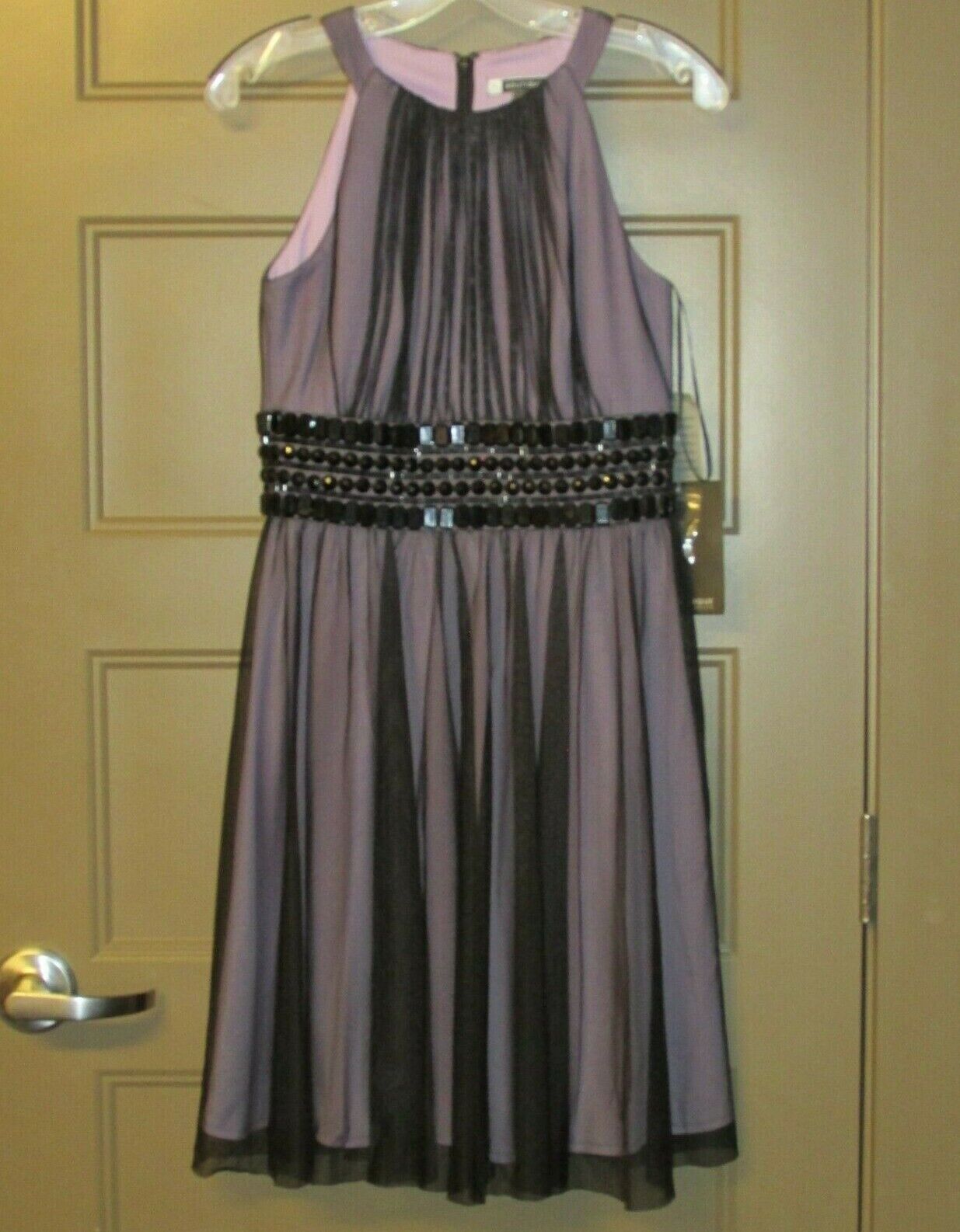 JS Boutique Nordstrom Petite Lavender Black Sheer Beaded Dress NEW Sz 4P (X3-10)