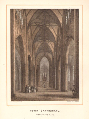 Antique Engraving 1895 York Cathedral View of the Nave Color Illustration Plate