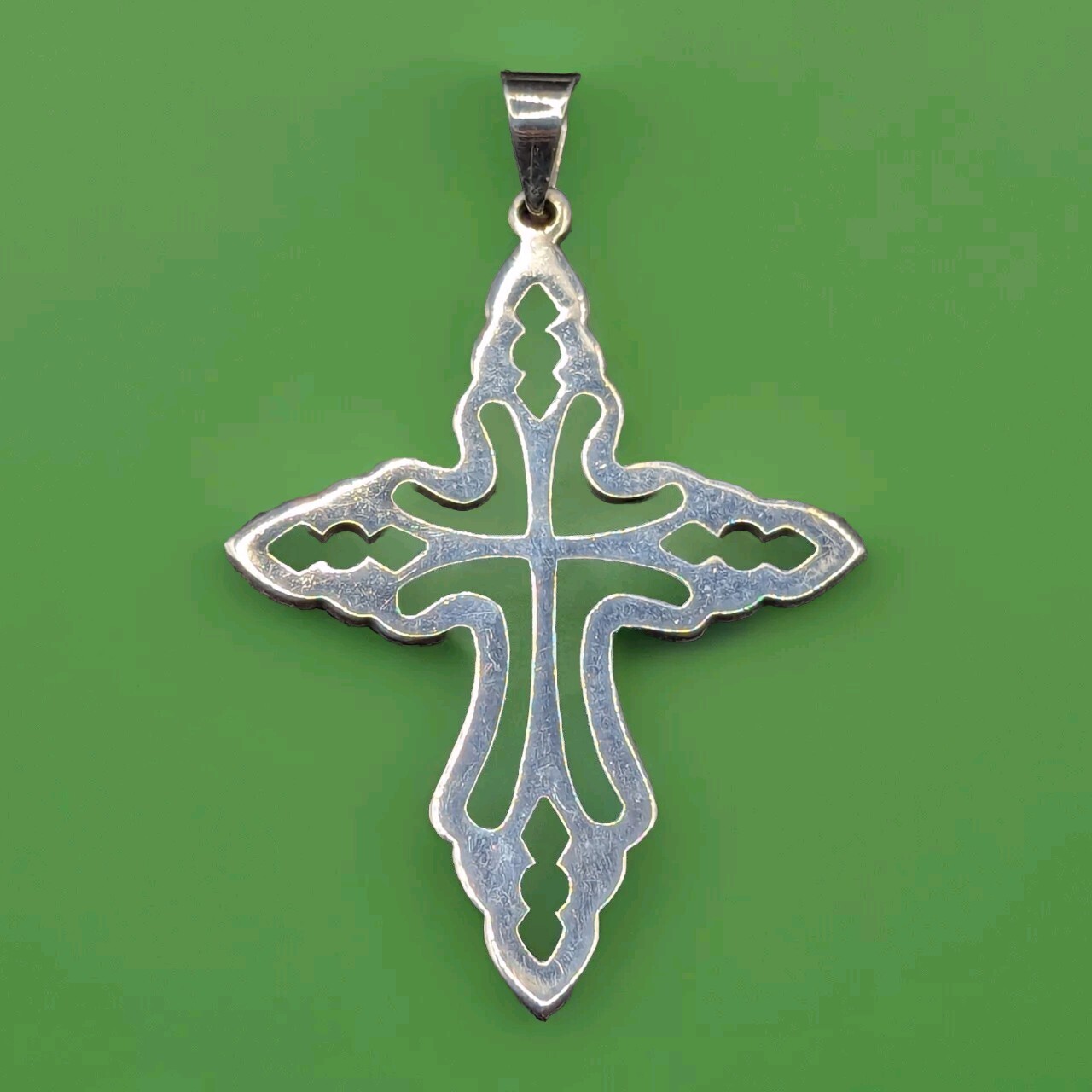 Large Sterling Silver Openwork Cross Pendant Mexi… - image 1