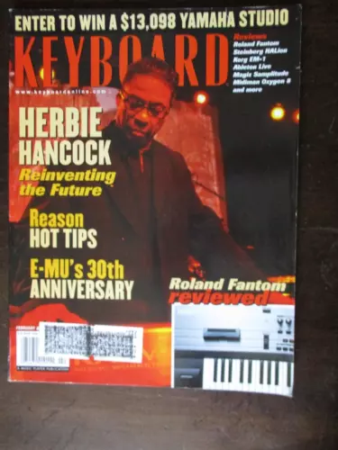 KEYBOARD MAGAZINE FEBRUARY 2002 HERBIE HANCOCK ROLAND FANTOM REVIEW E-MU 30TH