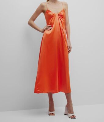 $890 Rosetta Getty Women's Orange Twist Front Slip Dress Size 6
