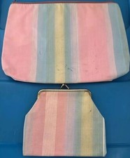 VTG Pastel Kiss-Lock Coin Purse  Matching Zippered Acc. Bag 1980s Retro-Prop 