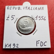 5 Lire 1954 Delfino KM#92 - Repubblica Italiana ( 1951 - 2001 ) FDC da Rotolino