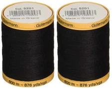 Gutermann 2-Pack Natural Cotton Thread Solids 876 Yards Each - Black 800C 5201