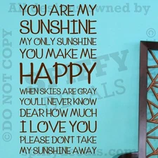 YOU ARE MY ONLY SUNSHINE HAPPY LOVE YOU Quote Vinyl Wall Decal Decor Sticker