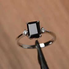 2ct Lab Created Onyx Emerald Cut Engagement Wedding Beauty Ring 925 Silver