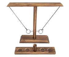 Hook and Ring Toss Game Tabletop Wooden Bar Game Adults Kids Skill Test
