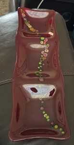 fused art glass tray featuring a millefiori 14x4.5”