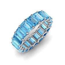 Sterling Silver 925 Swiss Blue Topaz Emerald-Cut 6x4mm Full Eternity Band Ring