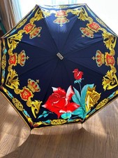 Christian Dior Floral Foldable Umbrella Crown Design Navy Authentic Rare