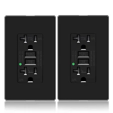 20A Black GFCI Outlet WR TR ETL Listed LED Indicator & Decor Plate Included 2PK