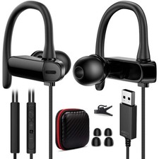 USB Headphone Over-Ear Hook 2.5M 8.2FT Computer Headset Mute Mic USB A Earpho...