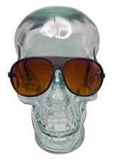 Vintage Aviator Sunglasses Black/Amber 5404 Hand Polished Taiwan