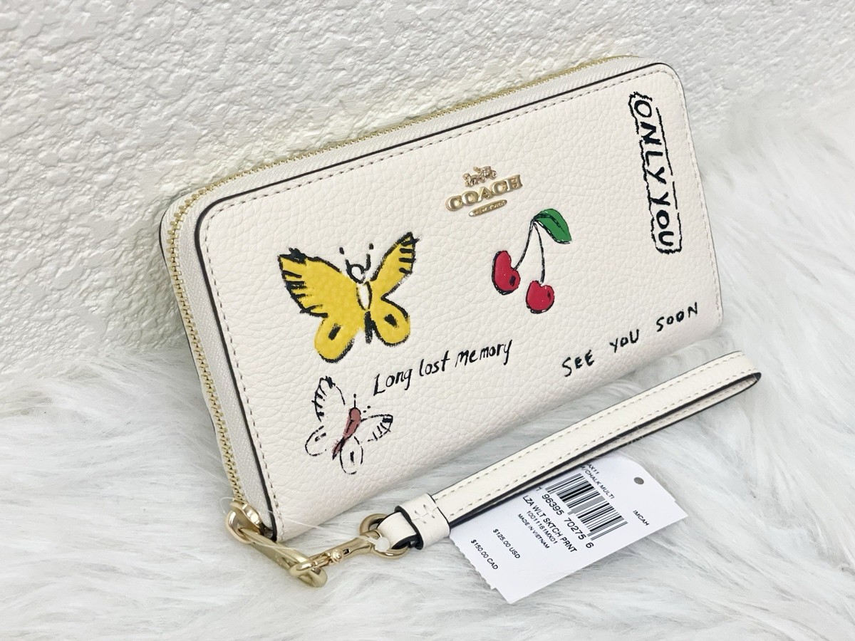 coachあり NWT Coach Long Zip Around Wallet With Sketch Print CAX11 Chalk