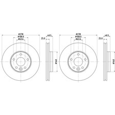 2x HELLA PAGID BREMSSCHEIBEN Ø278mm VORNE passend für VOLVO V40 55923PRO_HC