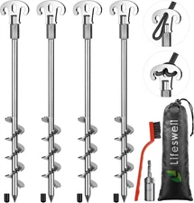 15 Inch Screw in Ground Anchors Kit(Pack of 4) Heavy Duty Tent Stakes, Double-Si