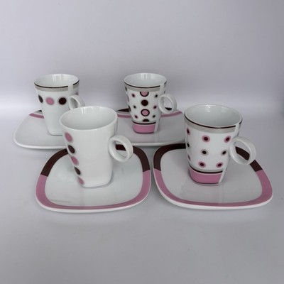 Maxwell & Williams Pink Deco Dot Demi Espresso Coffee Cups Saucers Set of 4 VGC