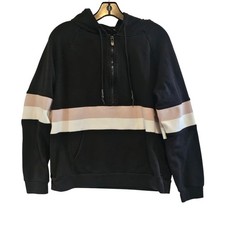 MNG Marc New York Performance Black Pink Stripe Quarter Zip Hoodie Sweatshirt L