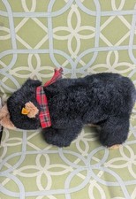 STEIFF BLACK BEAR 2009 Teddy Bauer Eddie Bauer Plush with Tags Ear Button Scarf