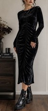 Future Collective Black Velvet Ruched Midi Dress XL Open Back Long Sleeve