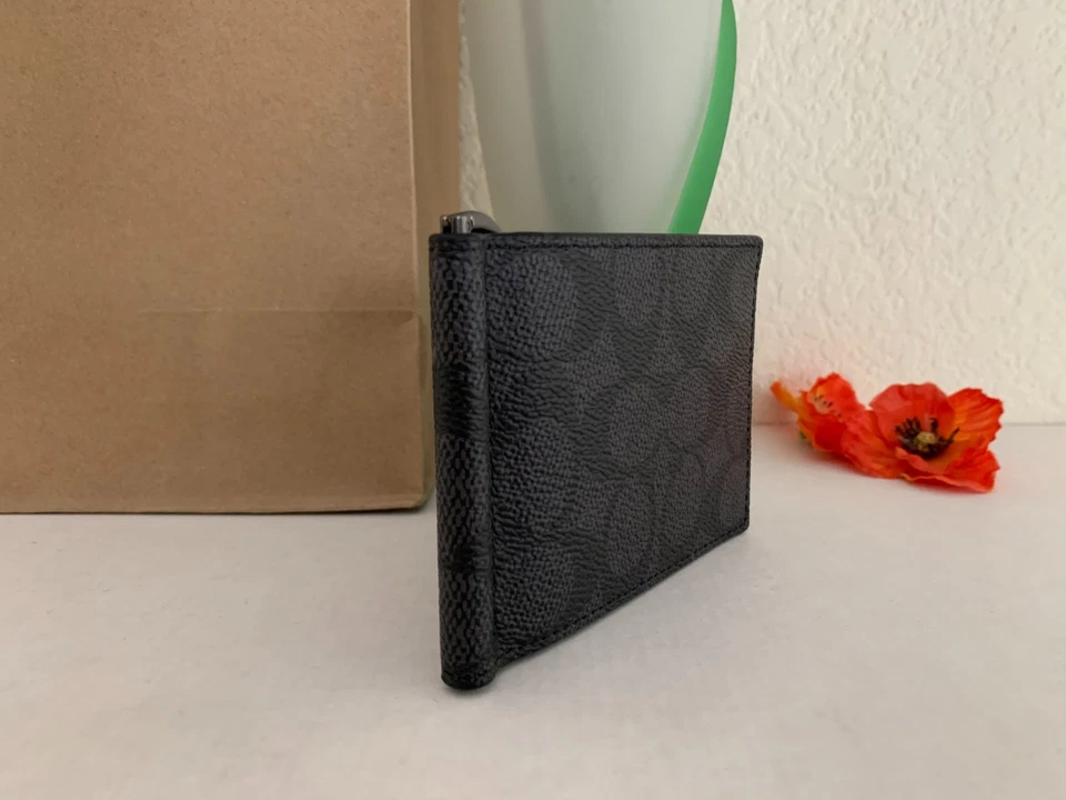 NWT COACH CY059 Slim Money Clip Billfold Wallet In Signature Canvas & Leather - Image 3 of 4