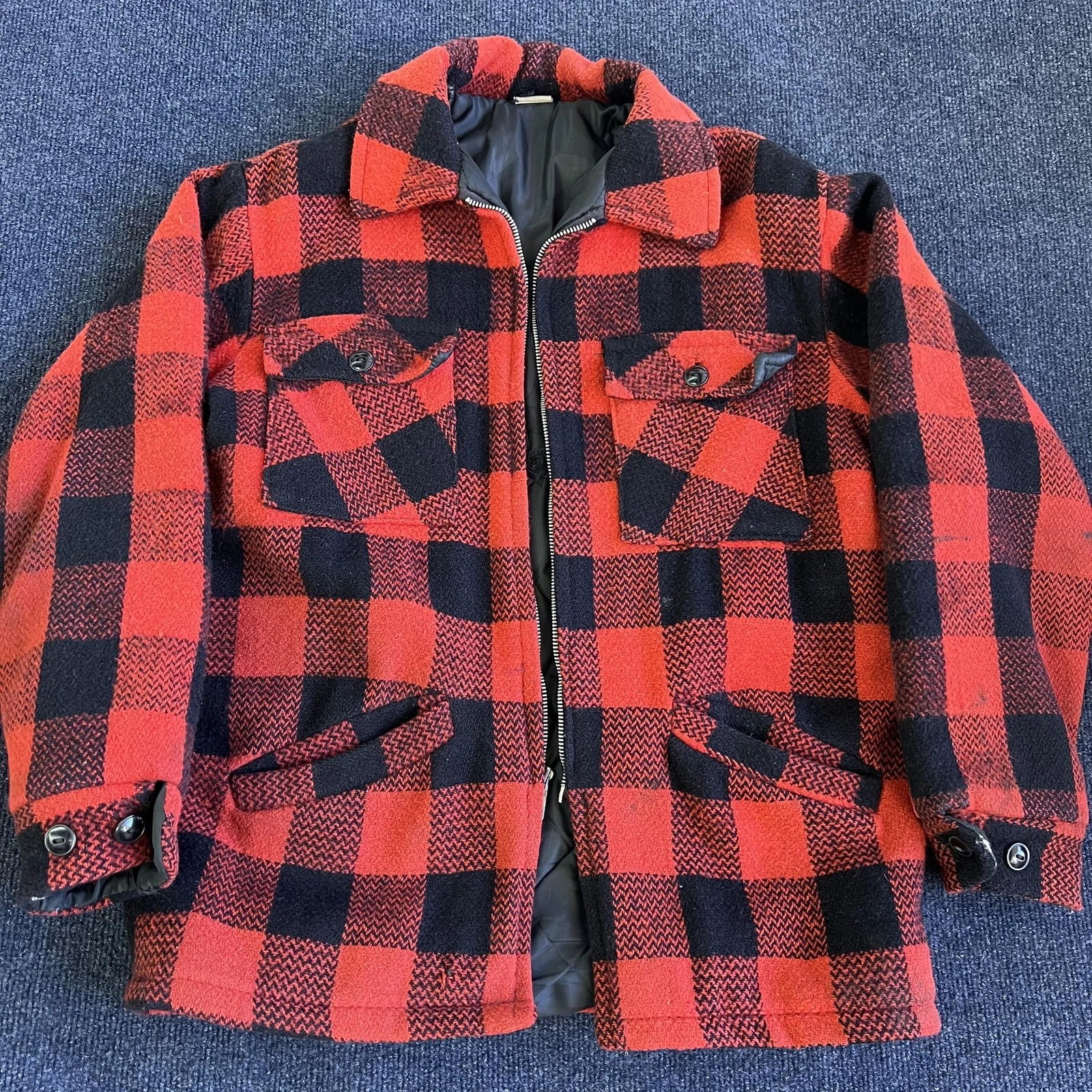 Vintage Wool Hunting Jacket Mens Medium Red Plaid Quilted Lined Parka Outdoor