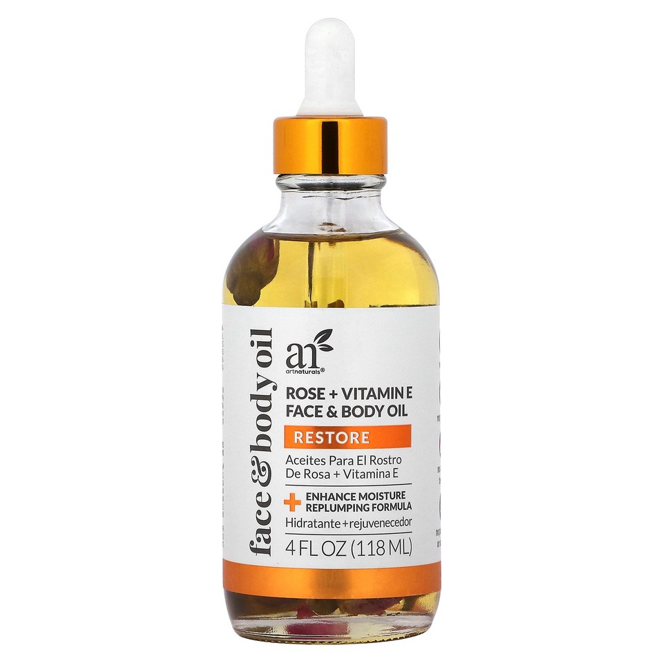 Face & Body Oil, Rose + Vitamin E, 4 fl oz (118 ml)