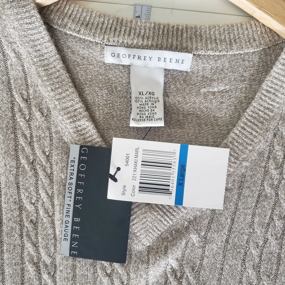 NUEVO CON ETIQUETAS Geoffrey Beene Hombres Tejido Suéter Chaleco Talla XL Extra Suave Cuello en V Preppy Foto 4 de 4