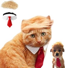 Pet Cat/Dog Blonde Wig with Tie - Iconic and Playful Toupee Hat, M, RedTie