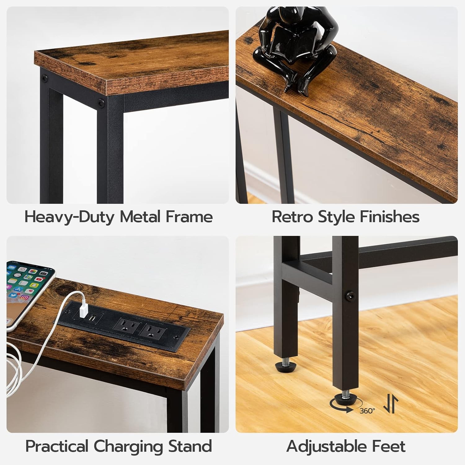 HOOBRO Console Table with Power Outlets and USB Ports Entryway Table Sofa Table